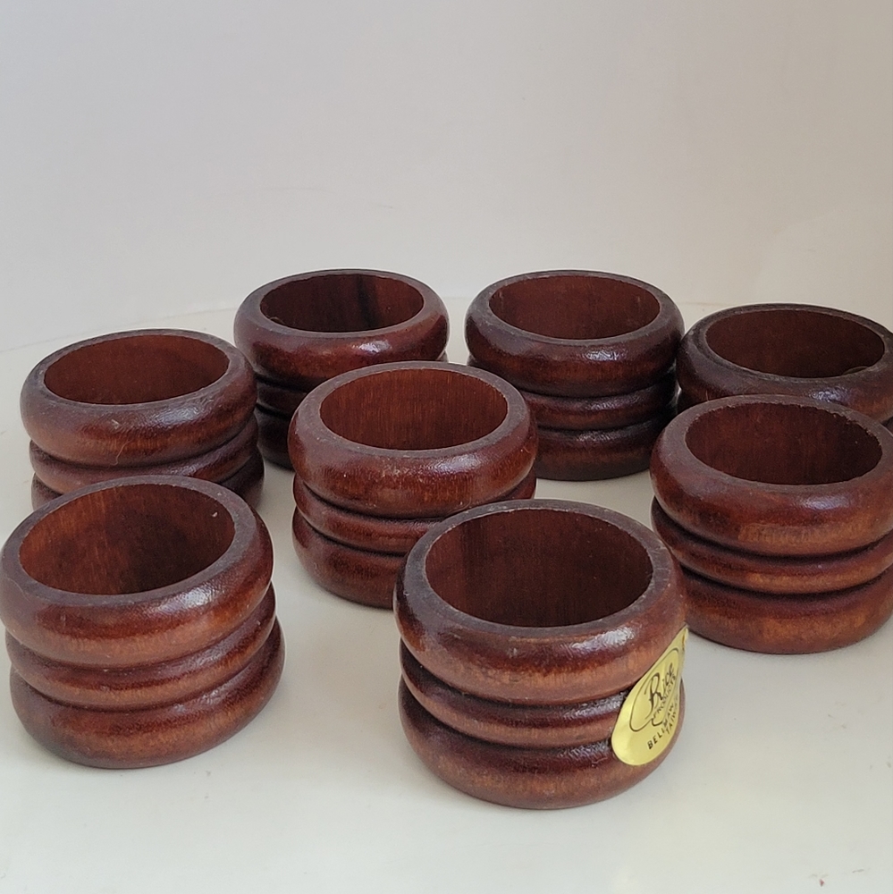 Vintage Price Products Wooden Napkin Rings, Vintage Dining,  Tiki Table Decor, 8